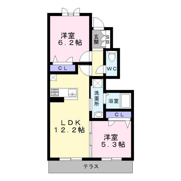 シャーメゾン恵我Ⅱ(2LDK/1階)の間取り写真