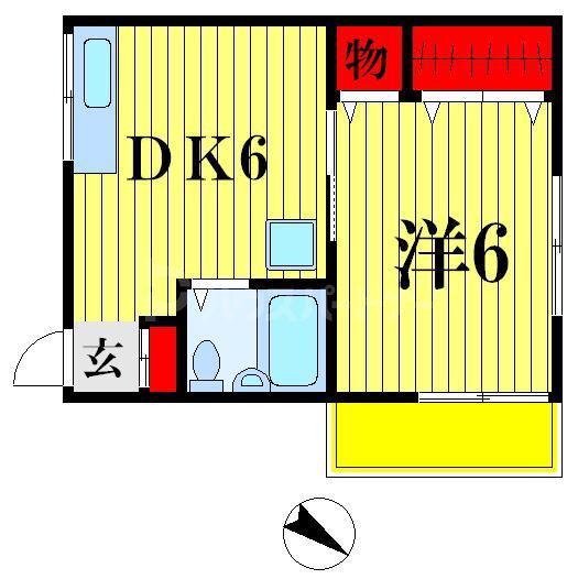 JR常磐線 松戸駅 徒歩13分 2階建 築60年(1DK/1階)の間取り写真