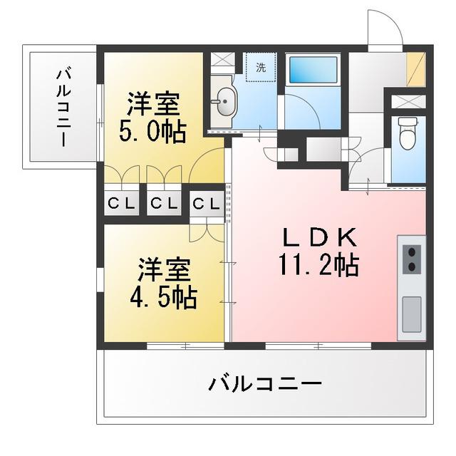 プラウドシティ国立(2LDK/4階)の間取り写真