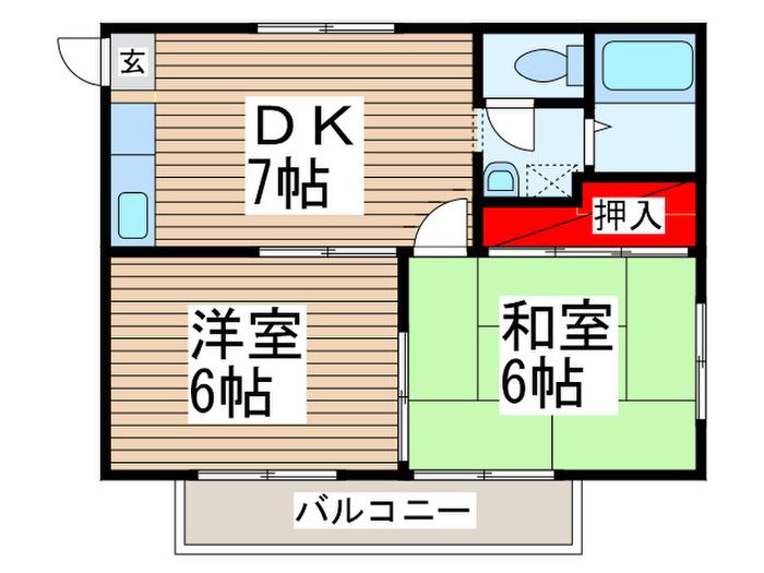 アイランドハイツ(2DK/1階)の間取り写真