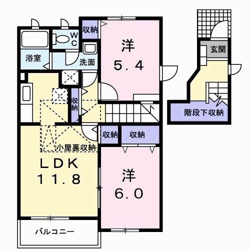 メゾンボヌールD(2LDK/2階)の間取り写真