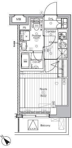 PREMIUM CUBE横浜反町 (1K/5階)の間取り写真