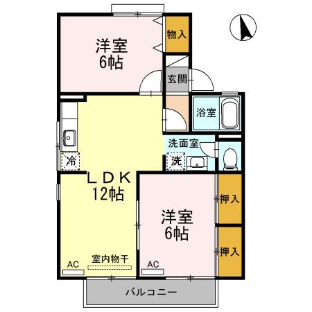 ロイヤルコート円座C(2LDK/2階)の間取り写真