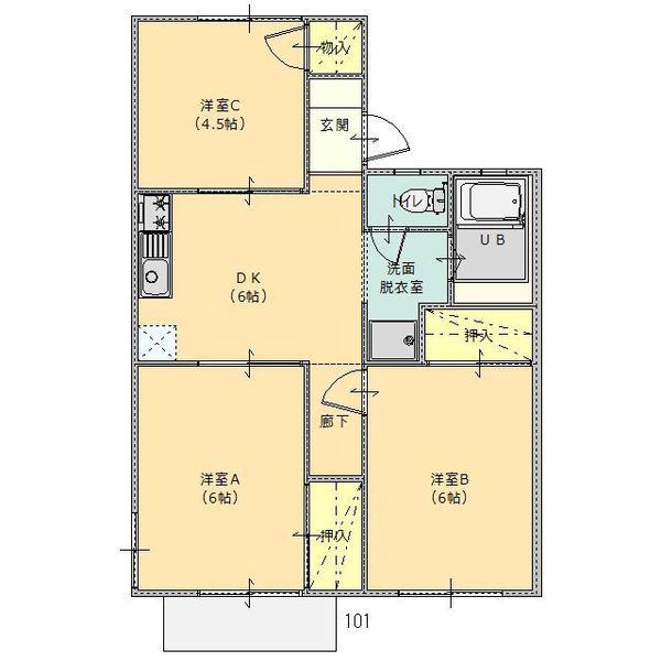 北屋ハイツ(3DK/1階)の間取り写真