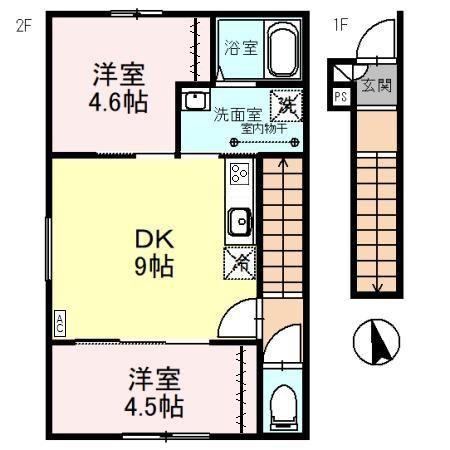 プレイス(2DK/2階)の間取り写真