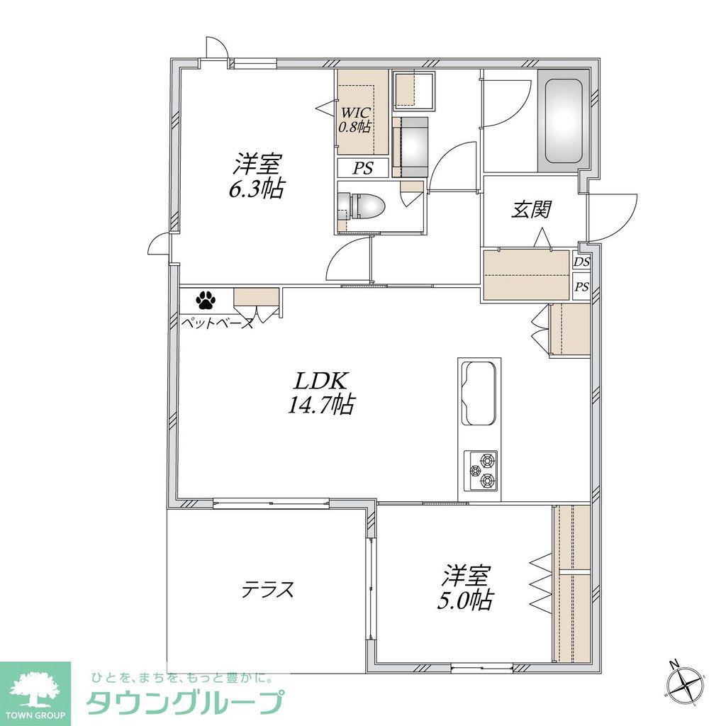 LARGO UNOMORI(2LDK/1階)の間取り写真