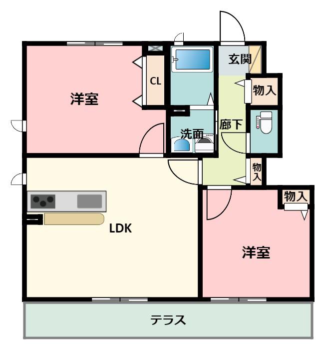 メゾンシンセリティN(2LDK/1階)の間取り写真