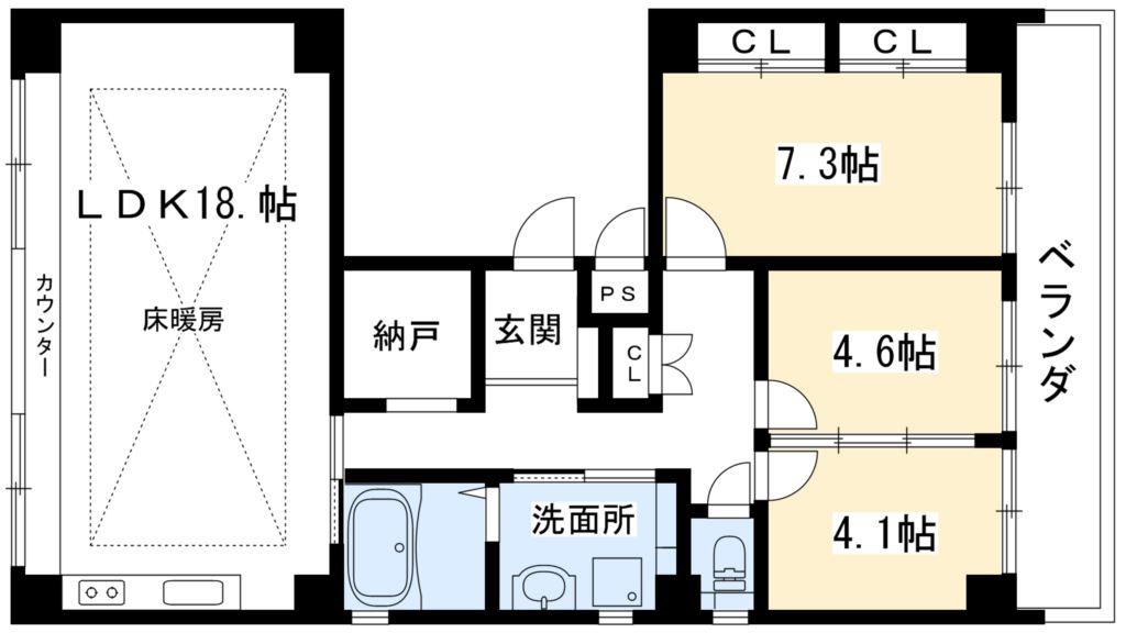 北山アトリエビル(3LDK/3階)の間取り写真