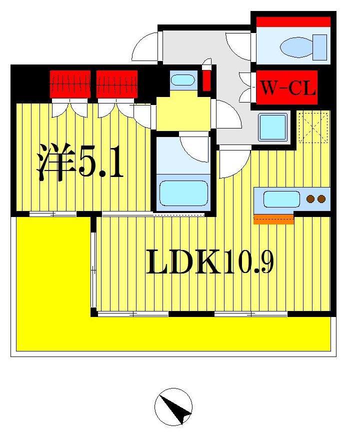 SEASCAPE千葉みなと(1LDK/5階)の間取り写真