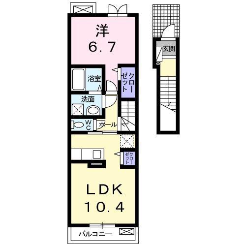 アンジュII(1LDK/2階)の間取り写真