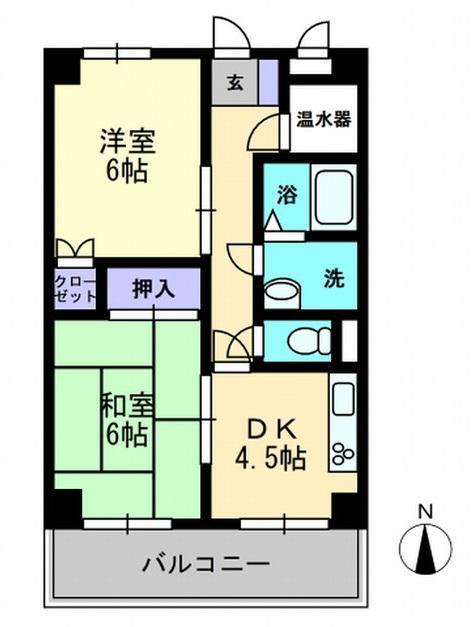 津山マンション(2DK/4階)の間取り写真