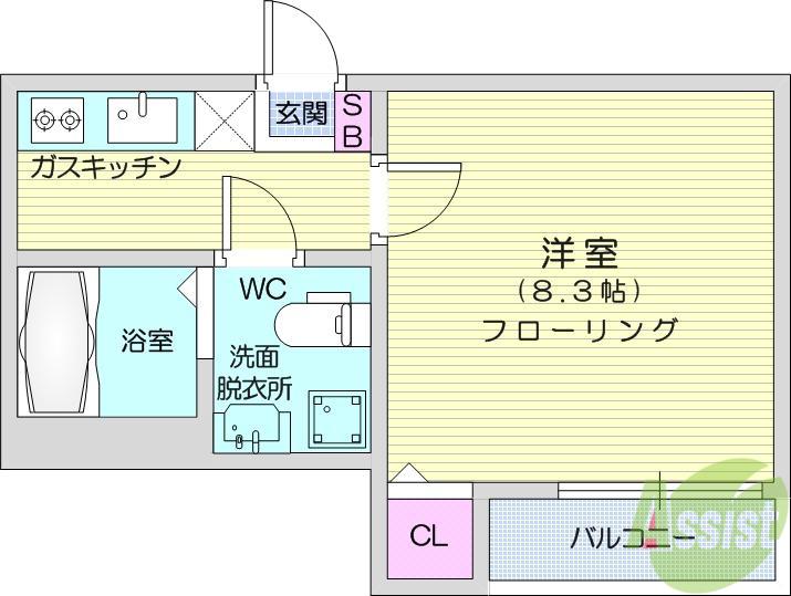ブリリアントⅡ(1K/1階)の間取り写真