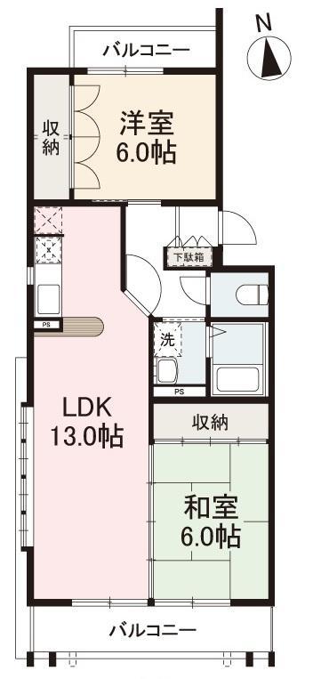 ハーベストI(2LDK/2階)の間取り写真