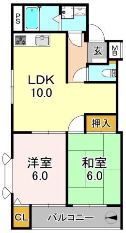 エトルアンボーテ平野(2LDK/6階)の間取り写真