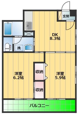 アルケア城北(2DK/3階)の間取り写真
