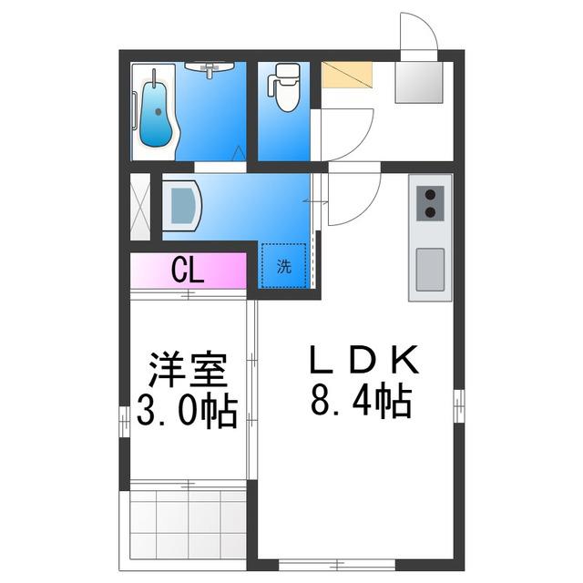 ハーモニーテラス加美東(1LDK/1階)の間取り写真