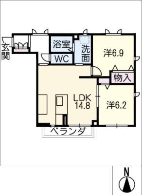 アーバンヒルズ片平(2LDK/2階)の間取り写真