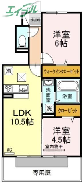グラシューヴェルジェA棟(2LDK/1階)の間取り写真