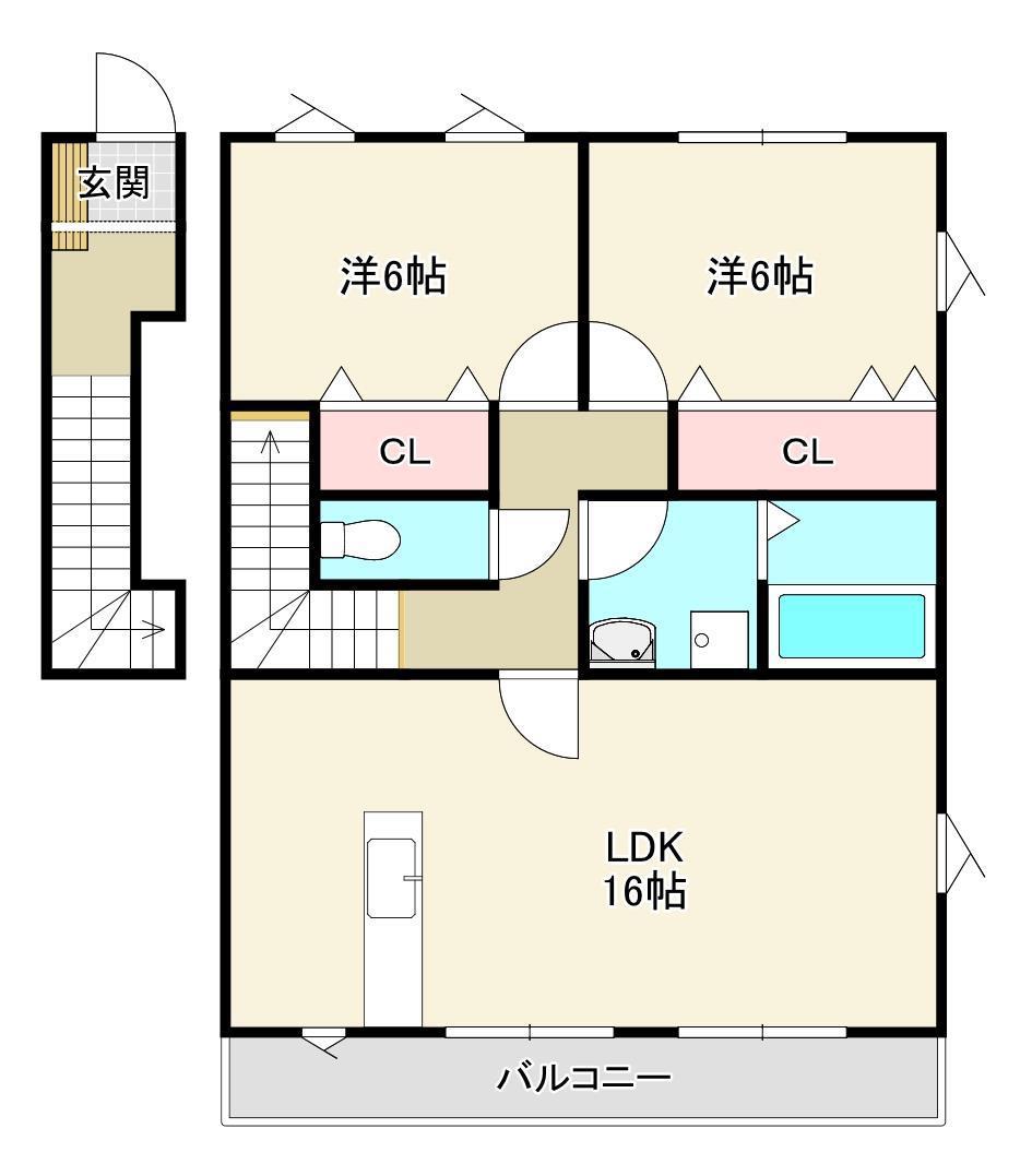 シャルム南風 B棟(2LDK/2階)の間取り写真