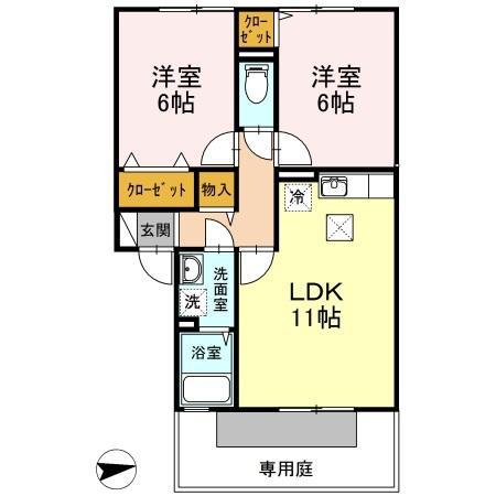 メゾンシャルム木太(2LDK/1階)の間取り写真