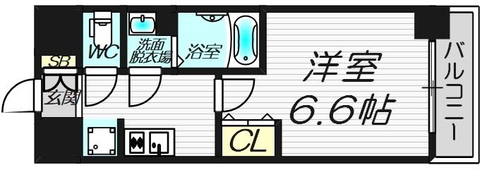 プレサンス上町台筆ケ崎ノース(1K/5階)の間取り写真