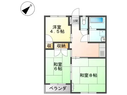 東部マンション(3K/2階)の間取り写真