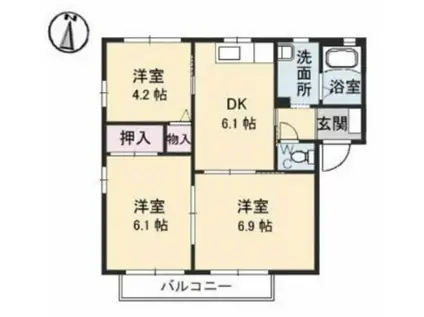 サリーレ太陽II A棟(3DK/2階)の間取り写真