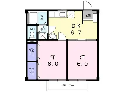 リバーグリーン(2DK/1階)の間取り写真