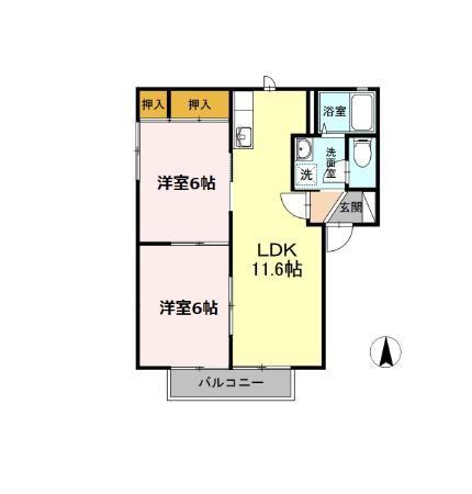メゾンドヴェール和幸C棟(2LDK/2階)の間取り写真