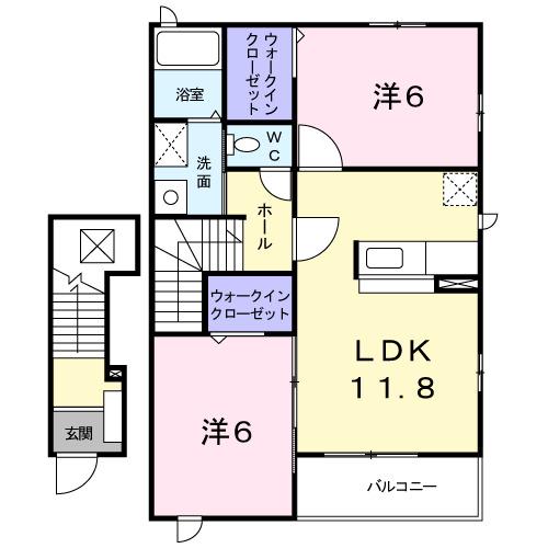 ブライトハウス(2LDK/2階)の間取り写真