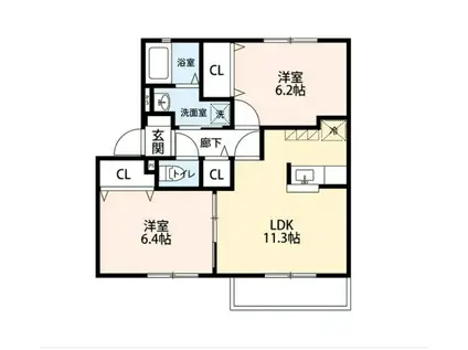 サジタリアステージB棟(2LDK/2階)の間取り写真
