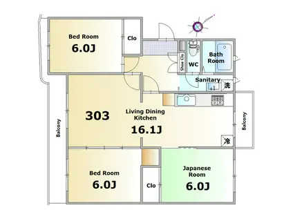 西千葉サンハイツ4棟(3LDK/3階)の間取り写真