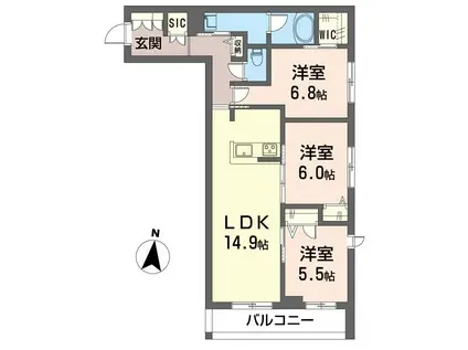 ウインド シュピール(3LDK/4階)の間取り写真