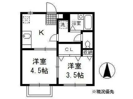 グレーハウス(2K/1階)の間取り写真