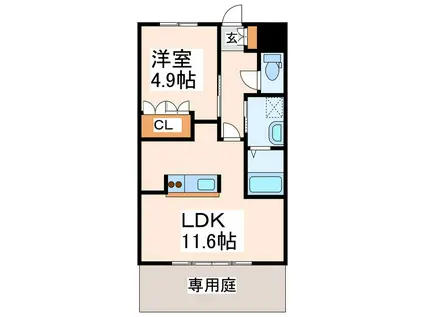 MADRE AMANTE(1LDK/1階)の間取り写真