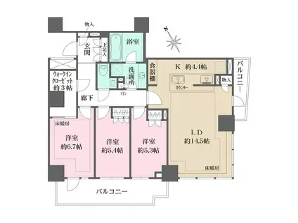 ザ・パークハウス三田ガーデン タワー棟(3LDK/2階)の間取り写真