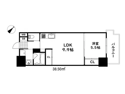ゾナ神戸磯上通(1LDK/9階)の間取り写真