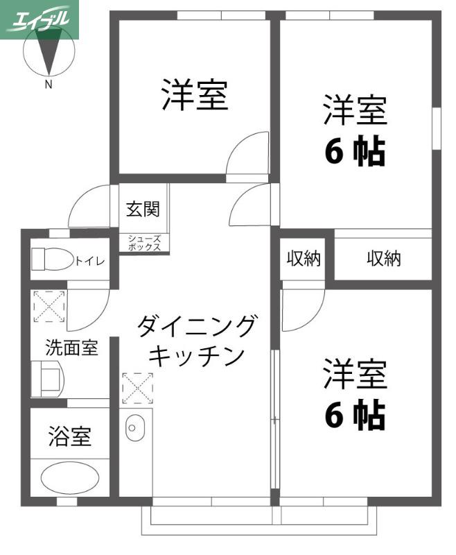 ベルメゾン西市B(3DK/1階)の間取り写真