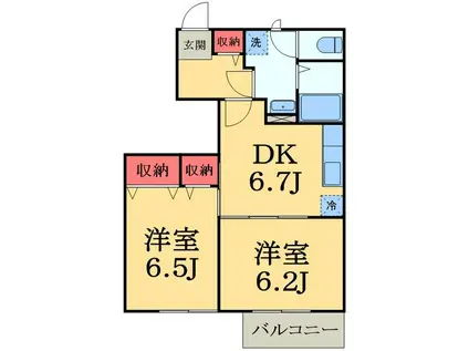 ベイサイド水草(2DK/1階)の間取り写真