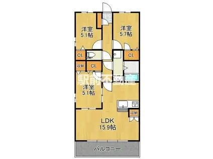 ブリリアントクレール(3LDK/1階)の間取り写真