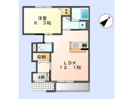 トゥルーハート(1LDK/1階)の間取り写真