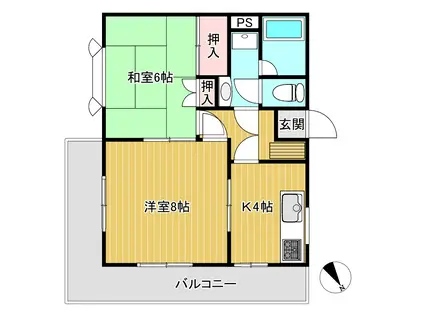 ニューシャルム上大岡(2K/2階)の間取り写真