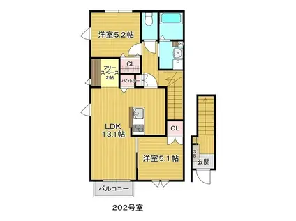 鶴ケ谷アパート(2LDK/2階)の間取り写真