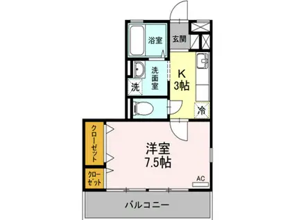 リヴェールNF小杉A棟(1K/1階)の間取り写真