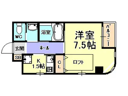 アムール親王塚(1K/2階)の間取り写真