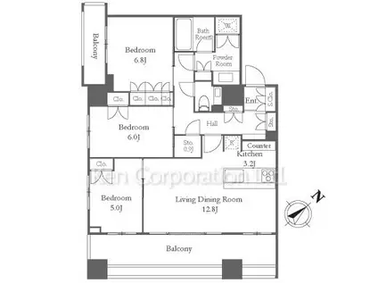 パークホームズ武蔵小山(3LDK/14階)の間取り写真