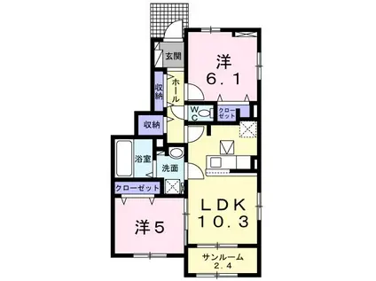 ベース 優(2LDK/1階)の間取り写真