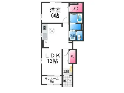 ノール・パルクヴェールII(1LDK/1階)の間取り写真