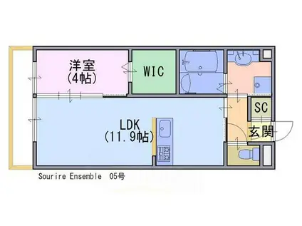 SOURIRE ENSEMBLE(1LDK/1階)の間取り写真