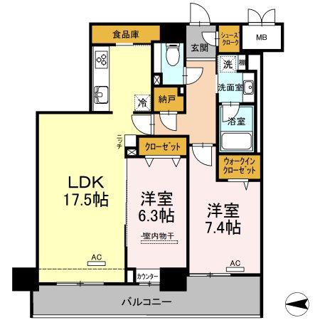 Dプレイス 九品寺(2LDK/10階)の間取り写真